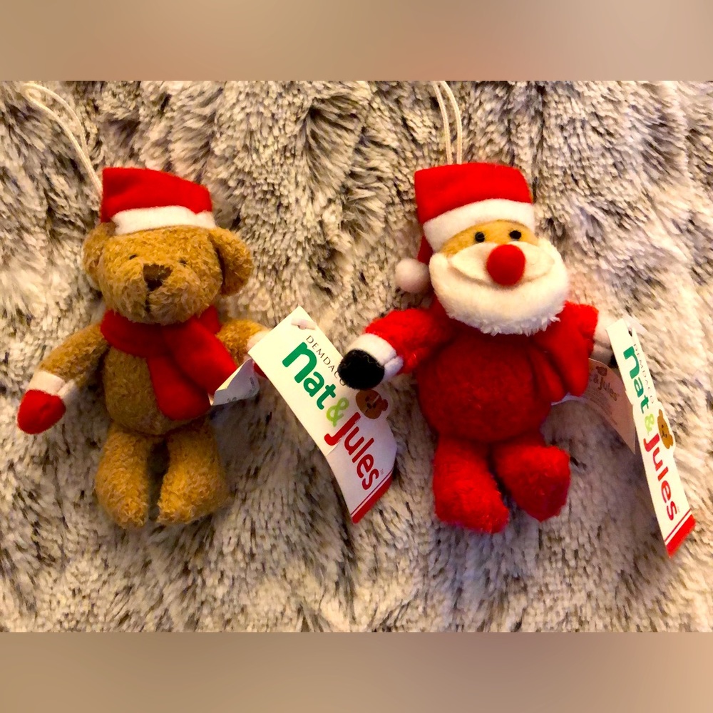 NWT set of 2 Christmas ornaments- teddy bear and Santa
